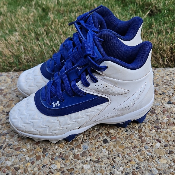 Under Armour Kids Royal Blue and White Cleats - Picture 3 of 5